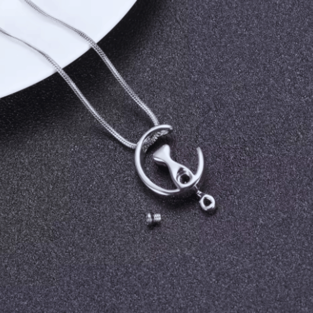 Black Cat On The Moon Cremation Pendant