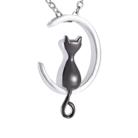 Black Cat On The Moon Cremation Pendant