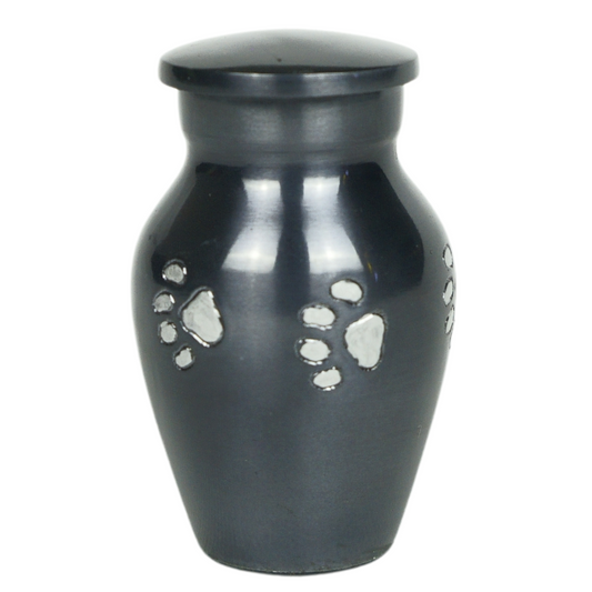 Classic style silver keepsake urn with etched pawprints